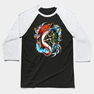 Japanese Giant Carp Samurai Baseball T-Shirt